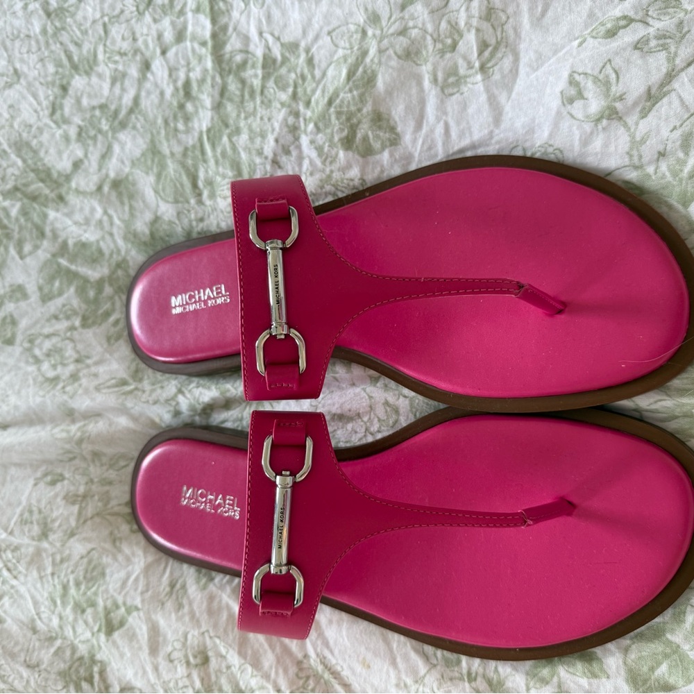 Michael Kors Fuchsia Sandals with Silver Accents